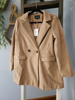 NWT Women's Camel Pea Coat - Double-Breasted Wool Blend-Small